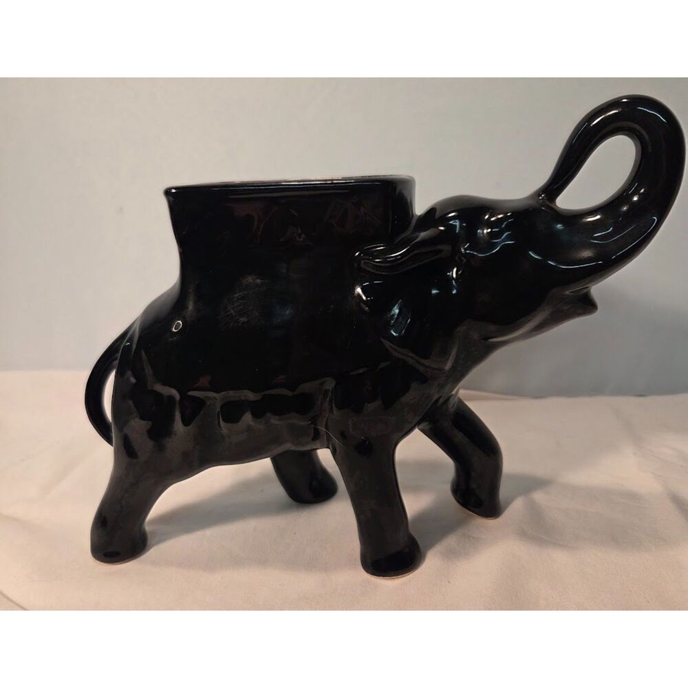 Vintage Black Elephant Ceramic Planter Vase Mid Century Decor
